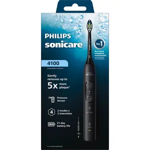 Philips 4100 series 4100 HX4041/52 Wiederaufladbare Zahnbürste, Erwachsener, Schallzahnbürste, Zahnfleischpflege, 31000 Bewegungen pro Minute, Schwarz, 2 min, 4 x 30 sec