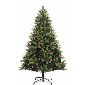 vidaXL, Weihnachtsbaum, Elia (mit LEDs und roten Bällen) (210 cm)