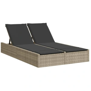 vidaXL Doppel-Sonnenliege mit Kissen Hellgrau Poly Rattan günstig