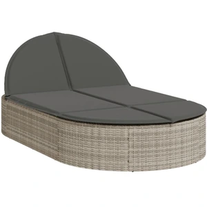 vidaXL Doppel-Sonnenliege mit Kissen Hellgrau Poly Rattan günstig