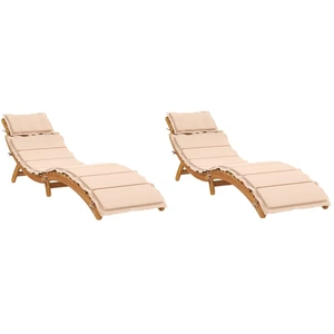vidaXL Sonnenliegen mit Auflagen 2 Stk. Beige Massivholz Akazie günstig