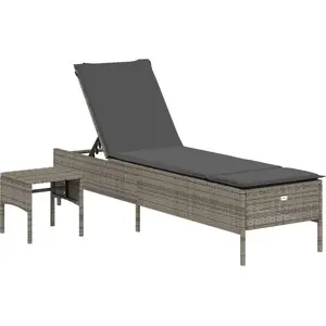 vidaXL Sonnenliege mit Tisch und Auflage Grau Poly Rattan günstig