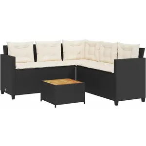 vidaXL Gartensofa in L-Form mit Tisch und Kissen Schwarz Poly Rattan günstig