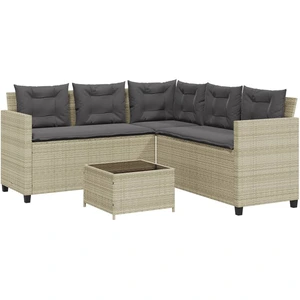 vidaXL Gartensofa in L-Form mit Tisch und Kissen Hellgrau Poly Rattan günstig