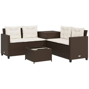 vidaXL Gartensofa in L-Form mit Tisch und Kissen Braun Poly Rattan günstig