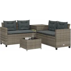 vidaXL Gartensofa in L-Form mit Tisch und Kissen Grau Poly Rattan günstig