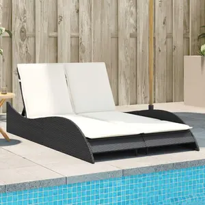 VIDAXL Sonnenliege mit Auflagen Schwarz 114x205x73 cm Poly Rattan günstig