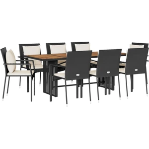 vidaXL 9-tlg. Garten-Essgruppe mit Kissen Schwarz Poly Rattan günstig