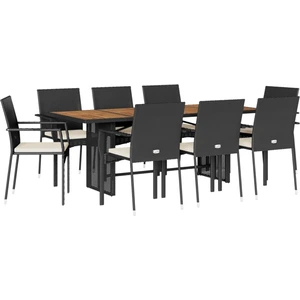 vidaXL 9-tlg. Garten-Essgruppe mit Kissen Schwarz Poly Rattan günstig