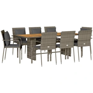 vidaXL 7-tlg. Garten-Essgruppe mit Kissen Grau Poly Rattan günstig