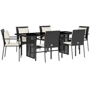 vidaXL 7-tlg. Garten-Essgruppe mit Kissen Schwarz Poly Rattan günstig