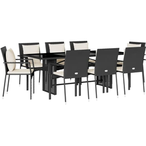 vidaXL 9-tlg. Garten-Essgruppe mit Kissen Schwarz Poly Rattan günstig