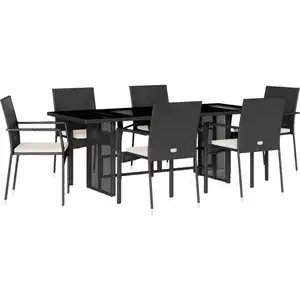 vidaXL 7-tlg. Garten-Essgruppe mit Kissen Schwarz Poly Rattan günstig