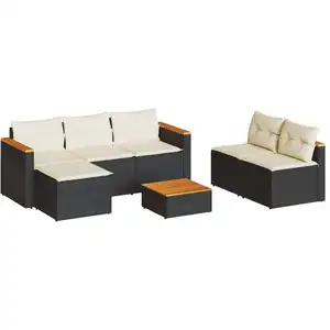 vidaXL 5tlg. Garten-Sofagarnitur mit Kissen Schwarz Poly Rattan Akazie günstig