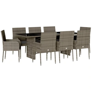 vidaXL 9-tlg. Garten-Essgruppe mit Kissen Grau Poly Rattan günstig
