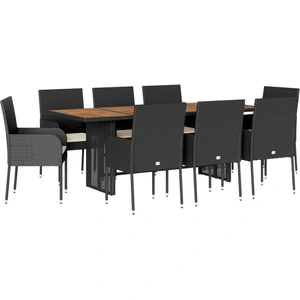 vidaXL 9-tlg. Garten-Essgruppe mit Kissen Schwarz Poly Rattan günstig