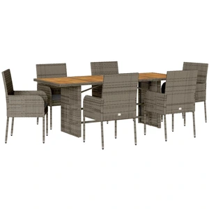 vidaXL 7-tlg. Garten-Essgruppe mit Kissen Grau Poly Rattan günstig