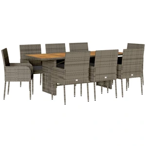 vidaXL 9-tlg. Garten-Essgruppe mit Kissen Grau Poly Rattan günstig