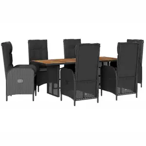 vidaXL 7-tlg. Garten-Essgruppe mit Kissen Schwarz Poly Rattan günstig