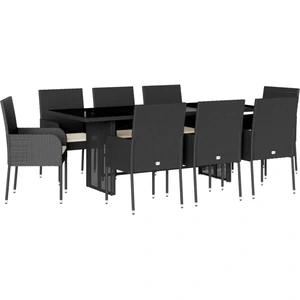 vidaXL 9-tlg. Garten-Essgruppe mit Kissen Schwarz Poly Rattan günstig