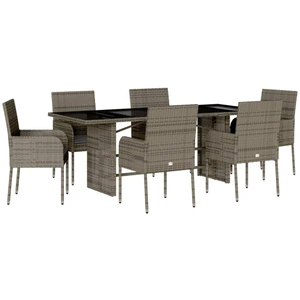 vidaXL 7-tlg. Garten-Essgruppe mit Kissen Grau Poly Rattan günstig