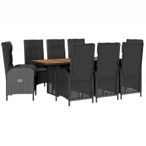 vidaXL 9-tlg. Garten-Essgruppe mit Kissen Schwarz Poly Rattan günstig