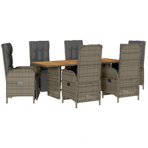 vidaXL 7-tlg. Garten-Essgruppe mit Kissen Grau Poly Rattan günstig
