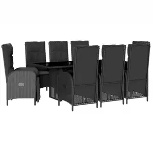 vidaXL 9-tlg. Garten-Essgruppe mit Kissen Schwarz Poly Rattan günstig
