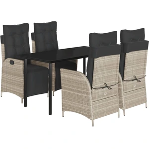 vidaXL 5-tlg. Garten-Essgruppe mit Kissen Hellgrau Poly Rattan günstig