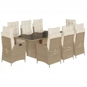 vidaXL 9-tlg. Garten-Essgruppe mit Kissen Beige Poly Rattan günstig