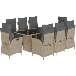 vidaXL 9-tlg. Garten-Essgruppe mit Kissen Hellgrau Poly Rattan günstig