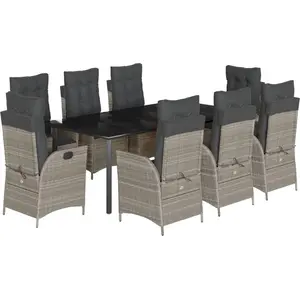 vidaXL 9-tlg. Garten-Essgruppe mit Kissen Hellgrau Poly Rattan günstig