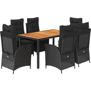 vidaXL 7-tlg. Garten-Essgruppe mit Kissen Schwarz Poly Rattan günstig