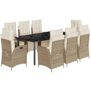 vidaXL 9-tlg. Garten-Essgruppe mit Kissen Beige Poly Rattan günstig
