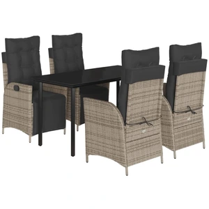 vidaXL 5-tlg. Garten-Essgruppe mit Kissen Grau Poly Rattan günstig