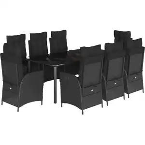 vidaXL 9-tlg. Garten-Essgruppe mit Kissen Schwarz Poly Rattan günstig
