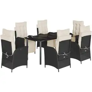 vidaXL 7-tlg. Garten-Essgruppe mit Kissen Schwarz Poly Rattan günstig