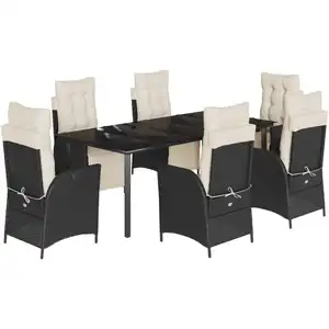 vidaXL 7-tlg. Garten-Essgruppe mit Kissen Schwarz Poly Rattan günstig