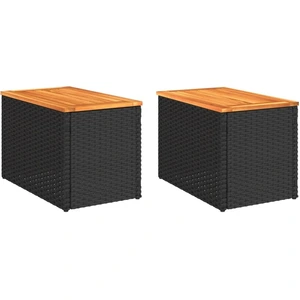 vidaXL Garten-Beistelltische 2 Stk Schwarz 55x34x37cm Poly Rattan Holz günstig