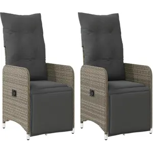 vidaXL Gartensessel mit Kissen 2 Stk. Verstellbar Grau Poly Rattan günstig