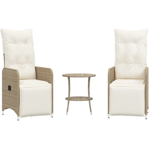 vidaXL Gartensessel 2 Stk. Verstellbar mit Tisch Beige Poly Rattan günstig