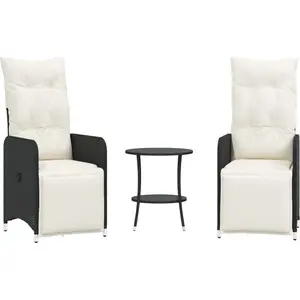 vidaXL Outdoor-Lehnstühle 2 Stk. mit Tisch Schwarz Poly-Rattan günstig