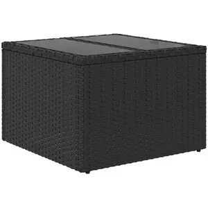 vidaXL Gartentisch mit Glasplatte Schwarz 55 x 55 x 37 cm Poly Rattan günstig