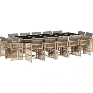 vidaXL 15-tlg. Garten-Essgruppe mit Kissen Beigemischung Poly Rattan günstig