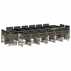 vidaXL 17-tlg. Garten-Essgruppe mit Kissen Grau Poly Rattan günstig