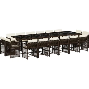 vidaXL 17-tlg. Garten-Essgruppe mit Kissen Braun Poly Rattan günstig