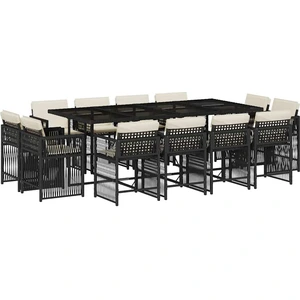 vidaXL 13-tlg. Garten-Essgruppe mit Kissen Schwarz Poly Rattan günstig