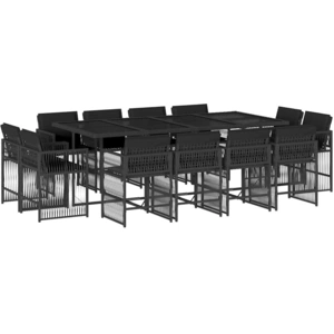 vidaXL 13-tlg. Garten-Essgruppe mit Kissen Schwarz Poly Rattan günstig