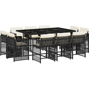 vidaXL 11-tlg. Garten-Essgruppe mit Kissen Schwarz Poly Rattan günstig