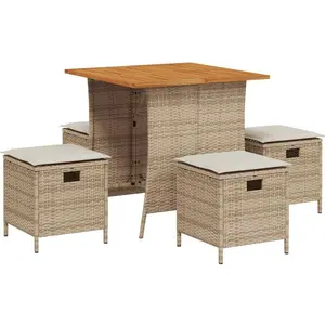 vidaXL 5-tlg. Garten-Essgruppe mit Kissen Beige Poly Rattan günstig